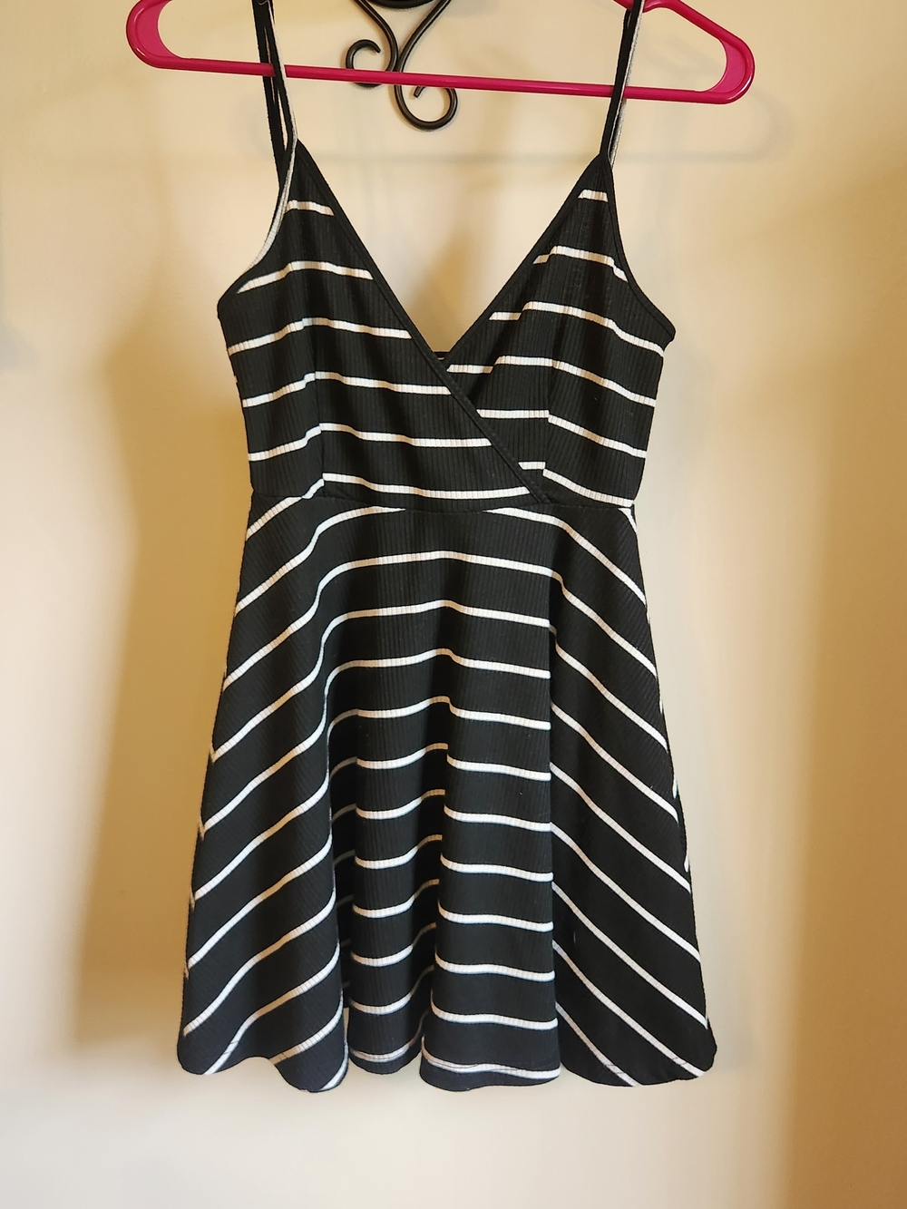 SHEIN Black & White Striped Mini Dress / Beach Coverup with Spaghetti Straps